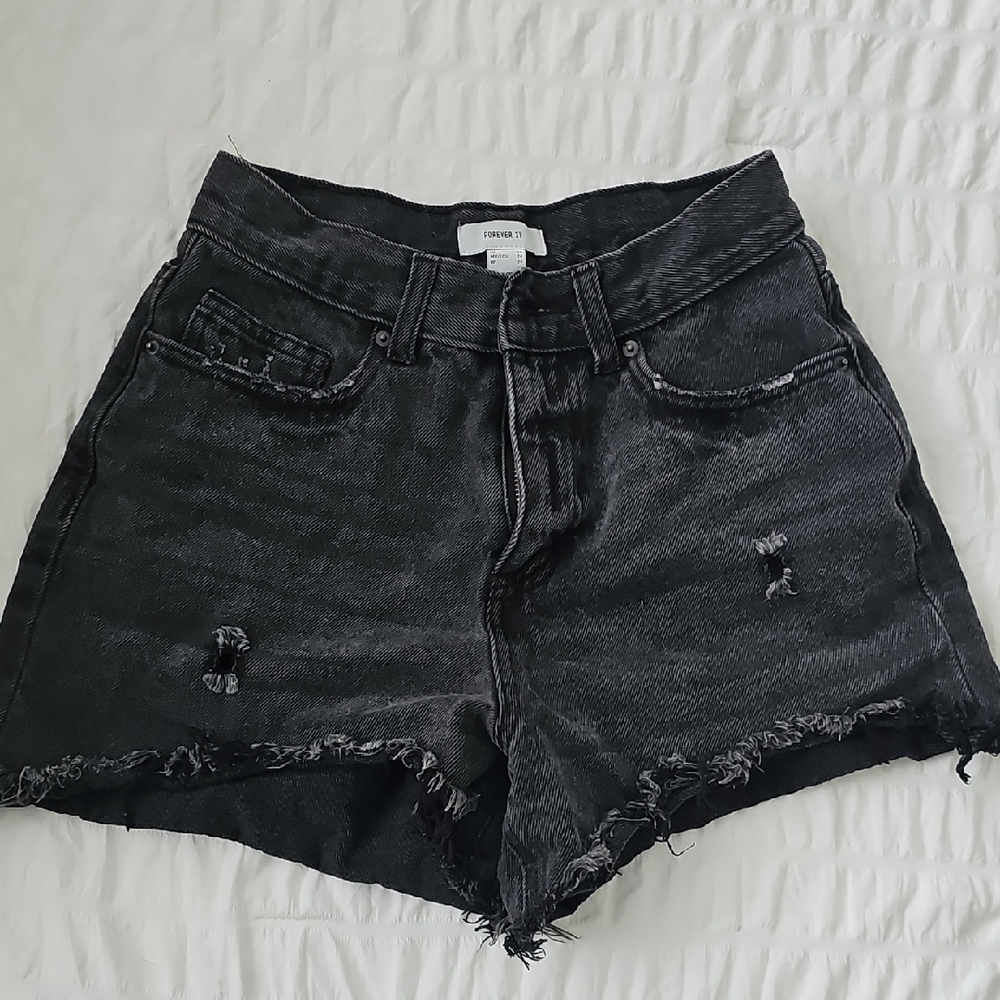 Forever 21 Black Distressed Jean Shorts